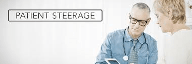 doctor with patient. text on the image that says "patient steerage"