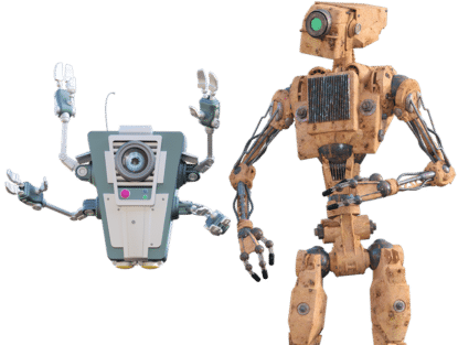 BASELoad robot mascots excited