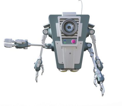 BASELoad robot mascot pointing