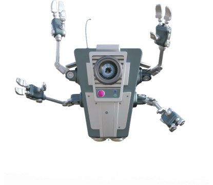 BASELoad robot mascot excited