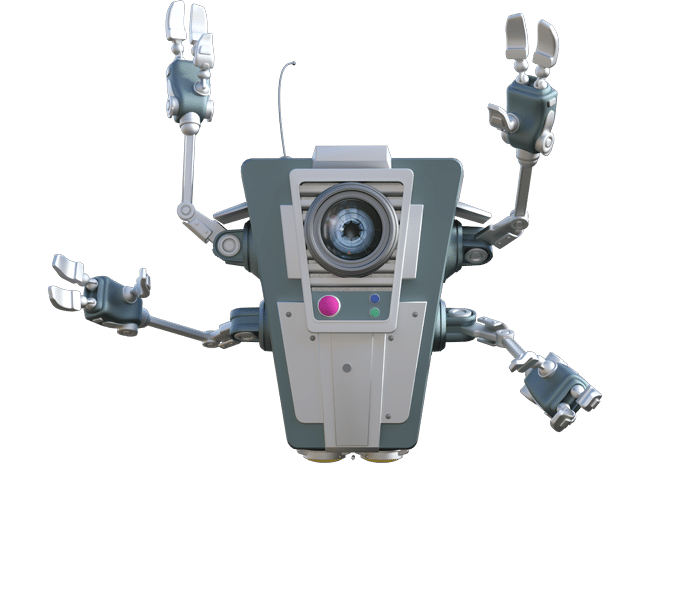 BASELoad robot mascot excited